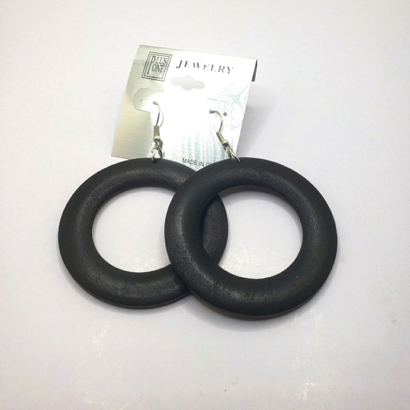 Jewelry - BLACK circle hoop Earrings round wood Earrings boho jewelry